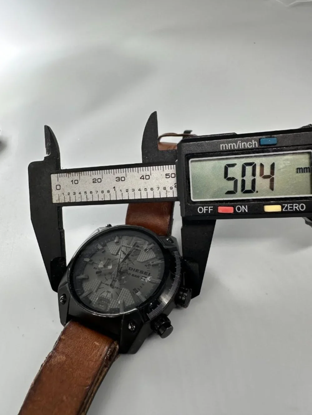 Diesel Overflow Chronograph Watch Mens Black Dial 50MM Brown Band New Battery